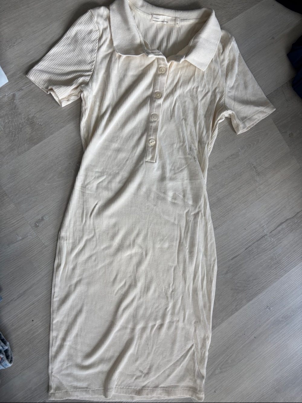 OAK + FORT Cream Ribbed Polo Midi Dress